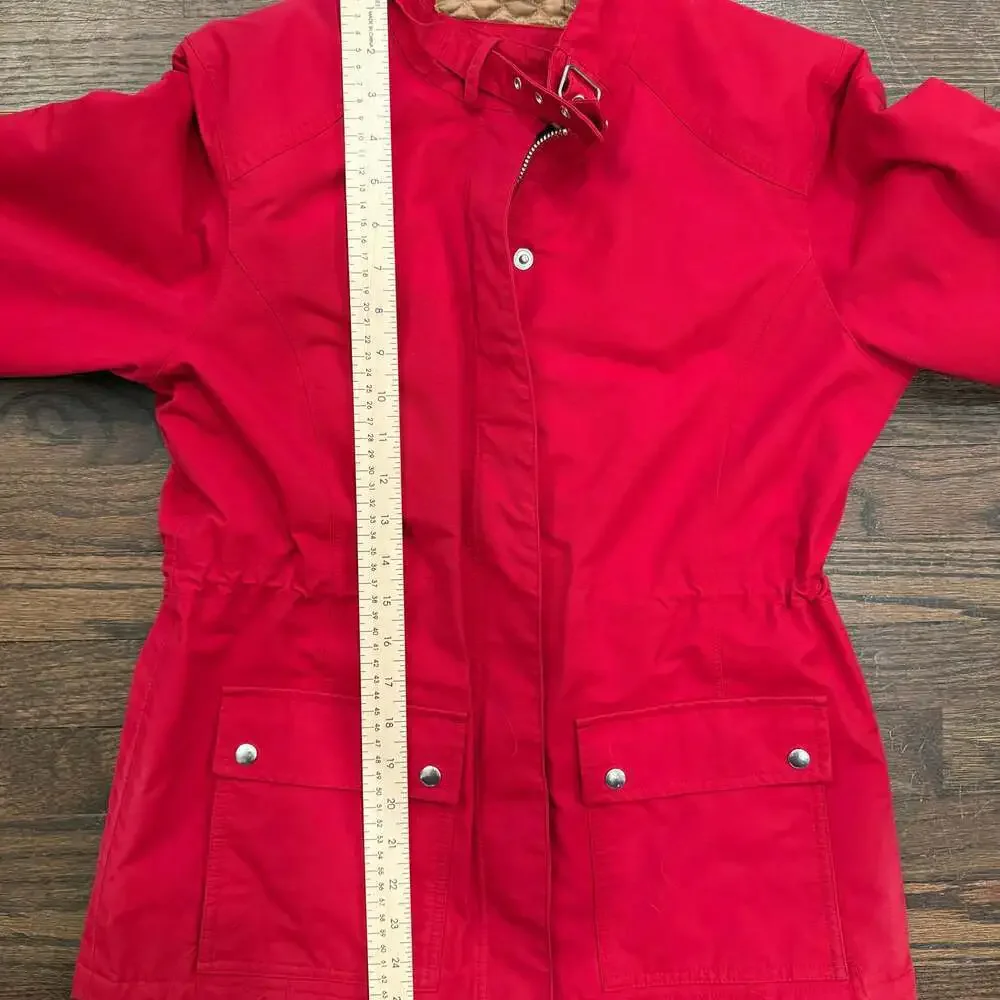 Lands’ End Women’s Red Utility Jacket Quilted Lined Snap Zip Front Size Small